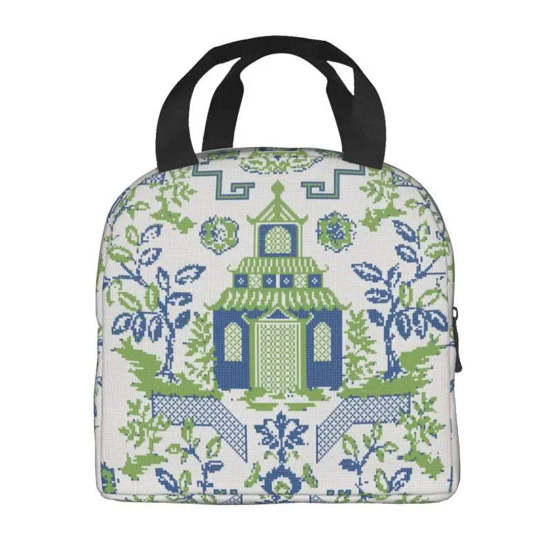 Custom Vintage Chinoiserie Willow Pagoda Lunch Bag Men Women Delft Blue Cooler Thermal Insulated Lunch Boxes for Student School