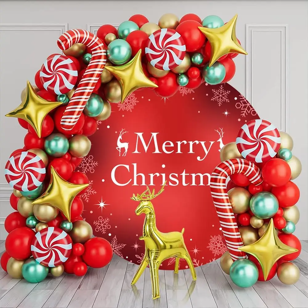 Christmas Round Backdrop Cover Santa Claus Glitter Spots Snowflake Xmas Family Party Circle Photography Background Photostudio