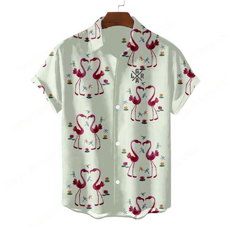 New Loose Rider men's shirt 3d printing flamingo Hawaiian shirt Brazil beach short sleeve fashion shirt flamingo graphic T-shirt