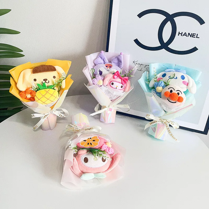 

20cm/7.87in Flower Bouquet Plush Melody Cinnamoroll Hello Kitty Kawaii Anime Peripherals Valentines Gift Birthday Decoration Toy