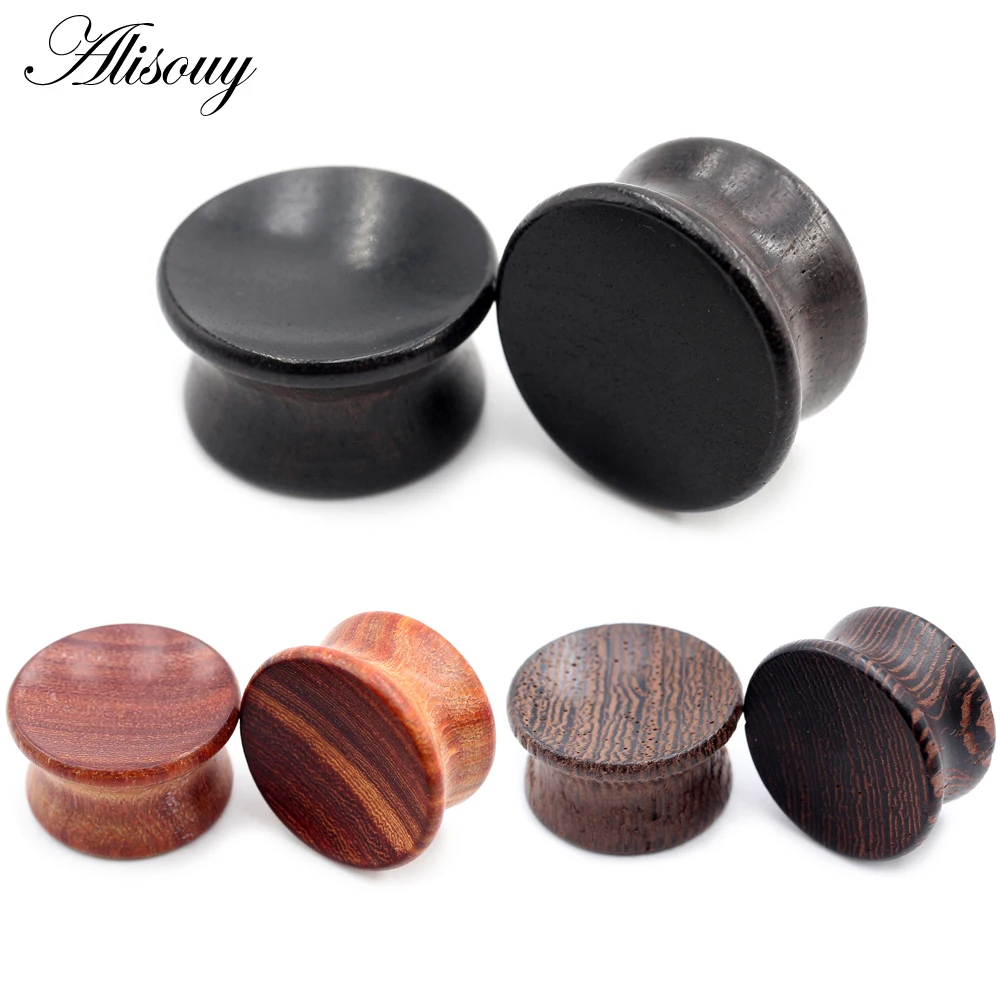 Alisouy 2pcs 6mm-20mm Concave Natural Wood Men Women Ear Tunnels Plugs Expander Stretchers Gauges Earrings Piercing Body Jewelry