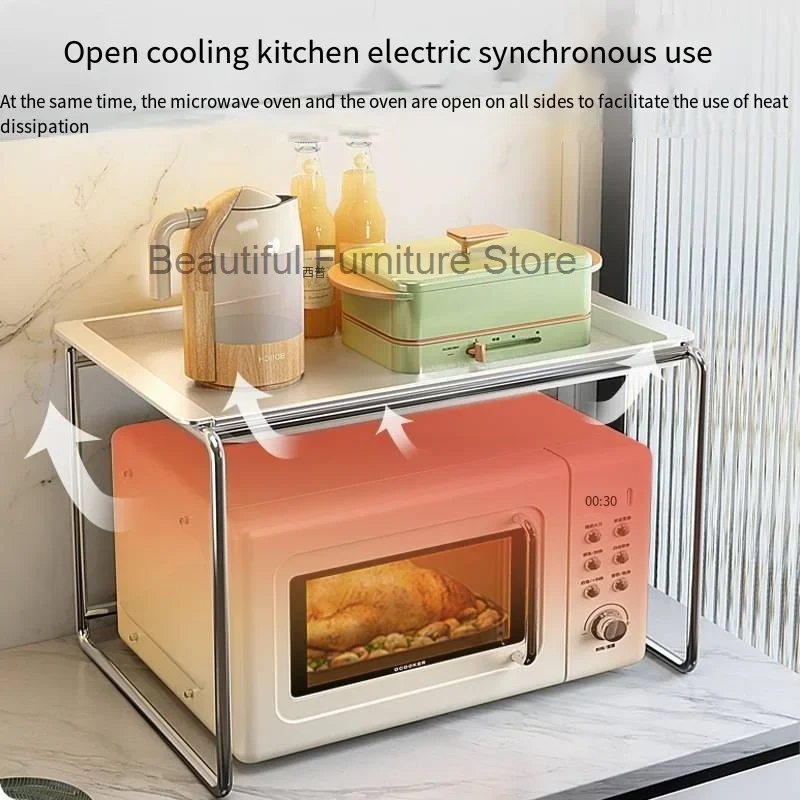 2023 Light Luxury 2 Layer Kitchen Microwave Shelving Multifunctional Countertop Oven Expansion Stand Storage Shelf Organization