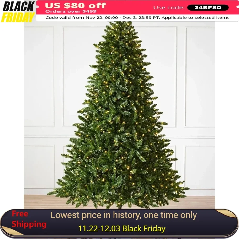 5.5ft Pre-Lit Artificial Christmas Tree with Candlelight Clear LED Lights, Classic Evergreen Spruce Premium Christmas Tree