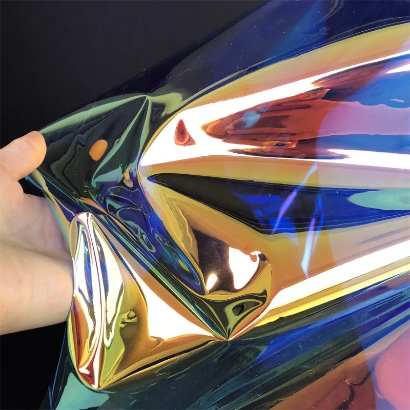 

Mirror Fluorescent Rainbow Color Transparent PVC Designer Fabric Clothing Bags Waterproof Creative Fabric