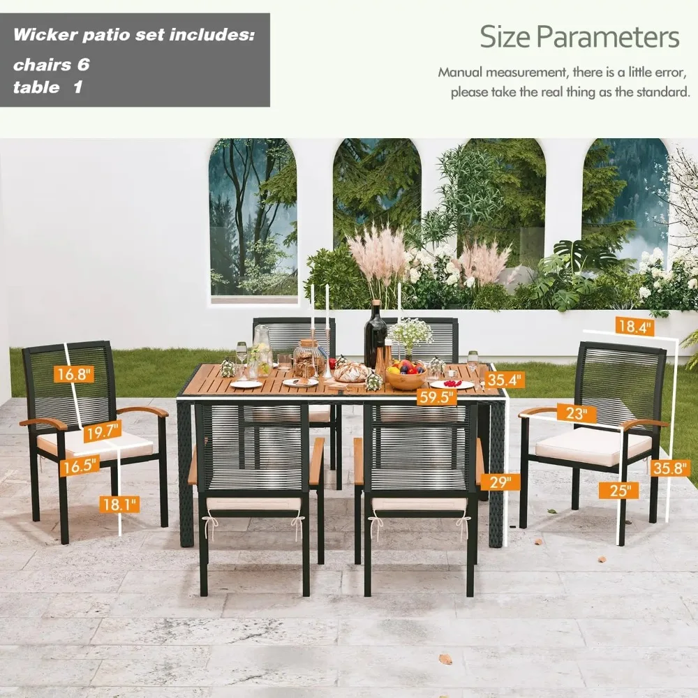 7 Pieces Outdoor Table & Chairs Outdoor Patio Furniture Set Wicker Patio Dining Sets for 6 Patio Table and Chairs Set for Garden image 6