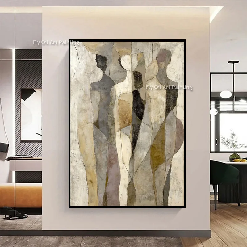 Abstract Grey Beige Canvas People Shadow Canvas Oil Painting New Special Home Wall Decor Items Handpainted Bedroom Artwork