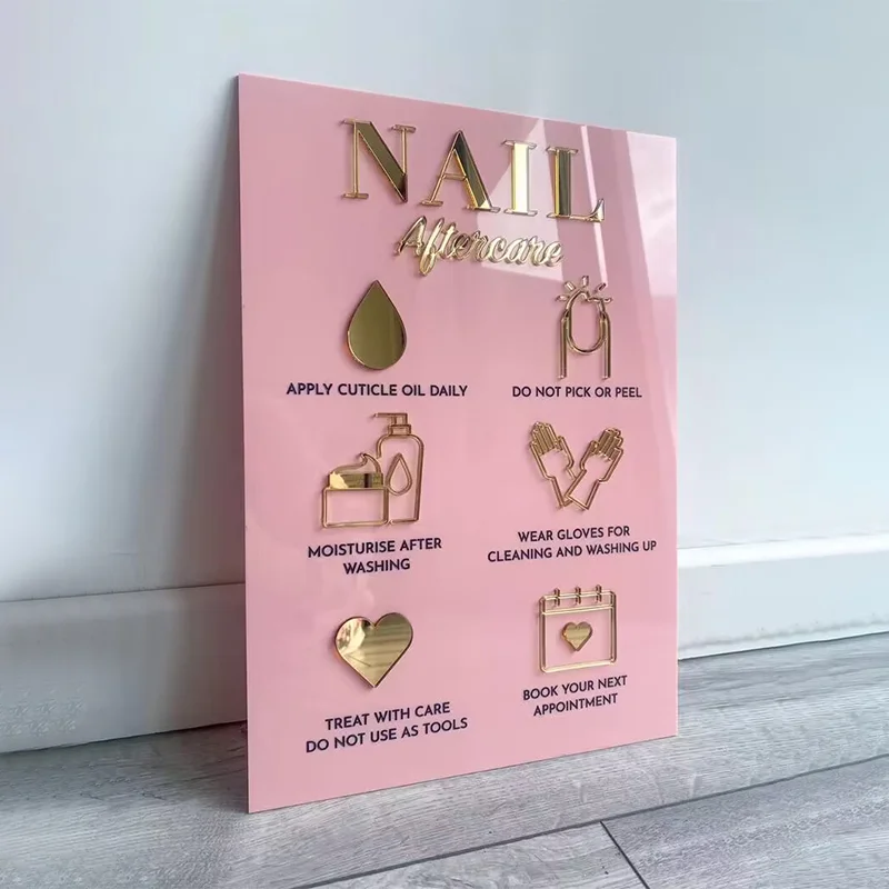 

Nail Aftercare Advice Sign Acrylic Beauty Salon Aesthetic Decor Nail Shape Sign
