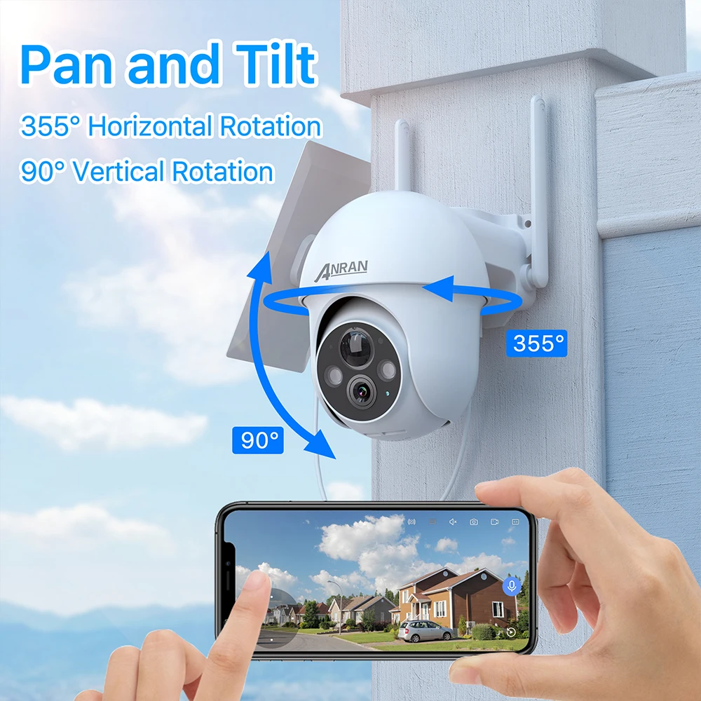 ANRAN ソーラー充電ワイヤレス防犯カメラ ANRAN 5MP 2K ソーラーカメラ充電式バッテリー PIR ヒューマノイド検出