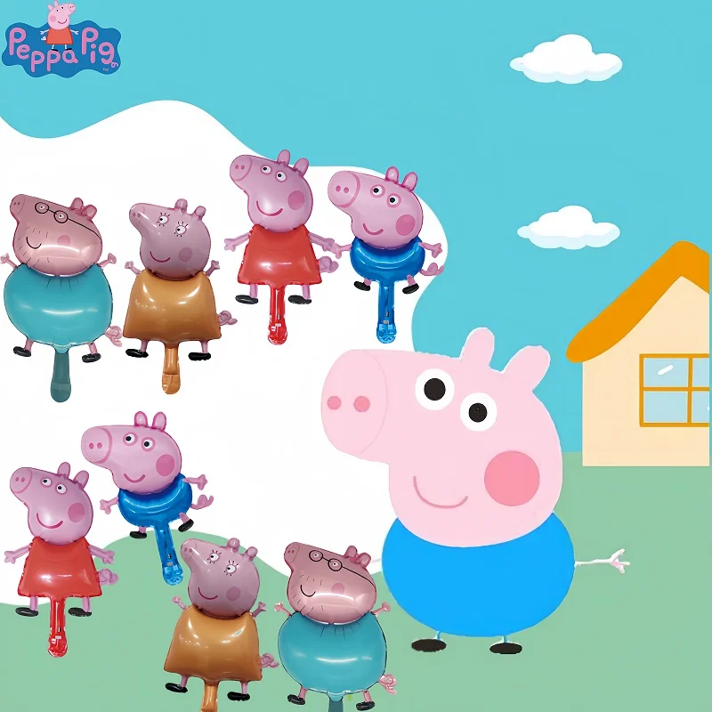 Juego de globos Peppa Pig de 8 Uds., decoración para fiesta de feliz cumpleaños para niños, regalo para niño y niña, globo de aluminio, accesorios de ambiente para Baby Shower