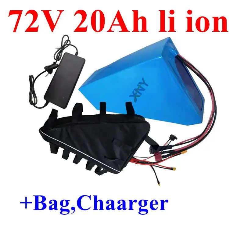 

72V 20ah lithium ion Triangle battery BMS 20S 74V for 1500w 2000w Motorcyle scooter E bike bicycle + 5A Charger + bag