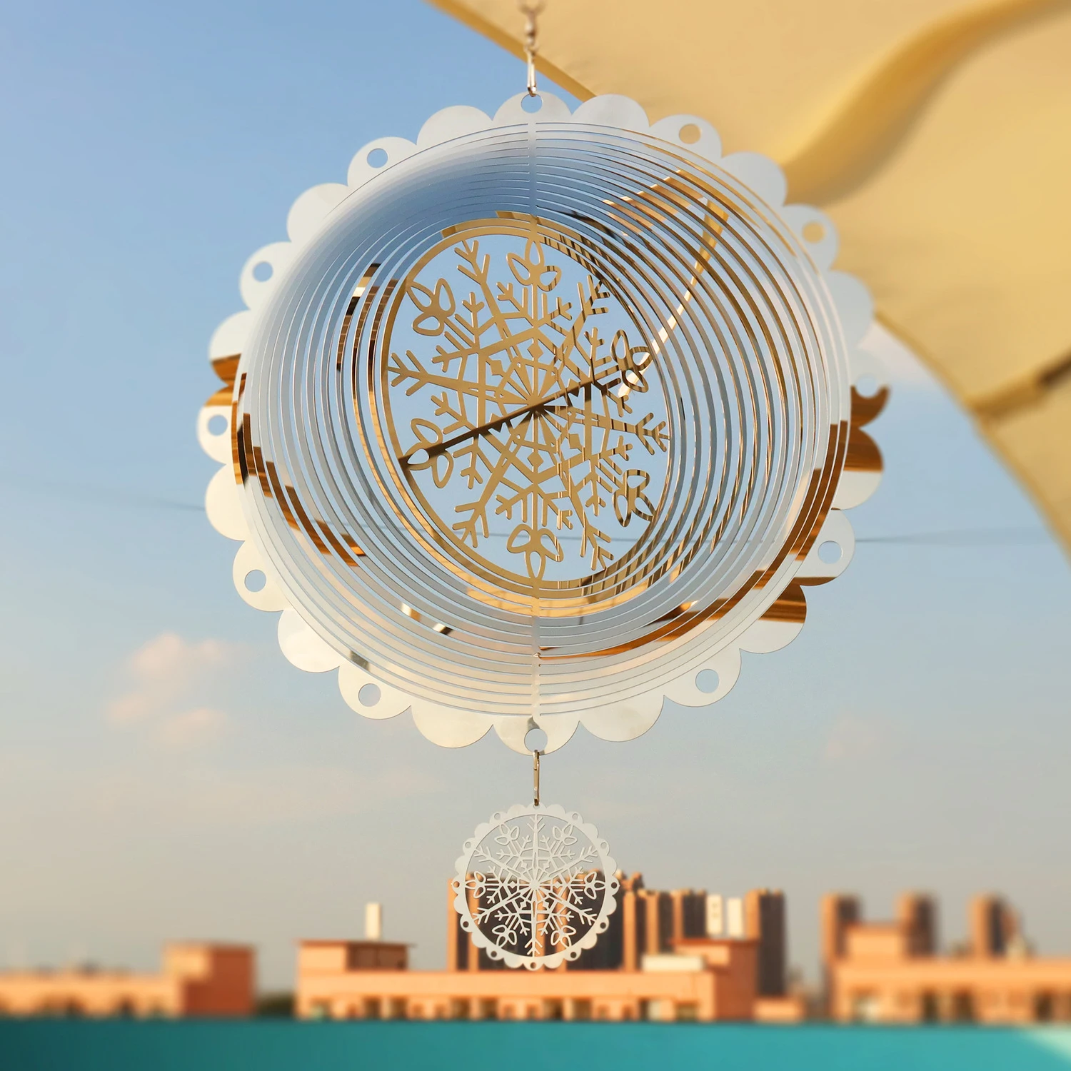 Stainless Steel 3D Rotating Wind Spinner Pendant Tree Hanging Ornaments Metal Wind Chimes Outdoor Home Garden Farmhouse Spiner