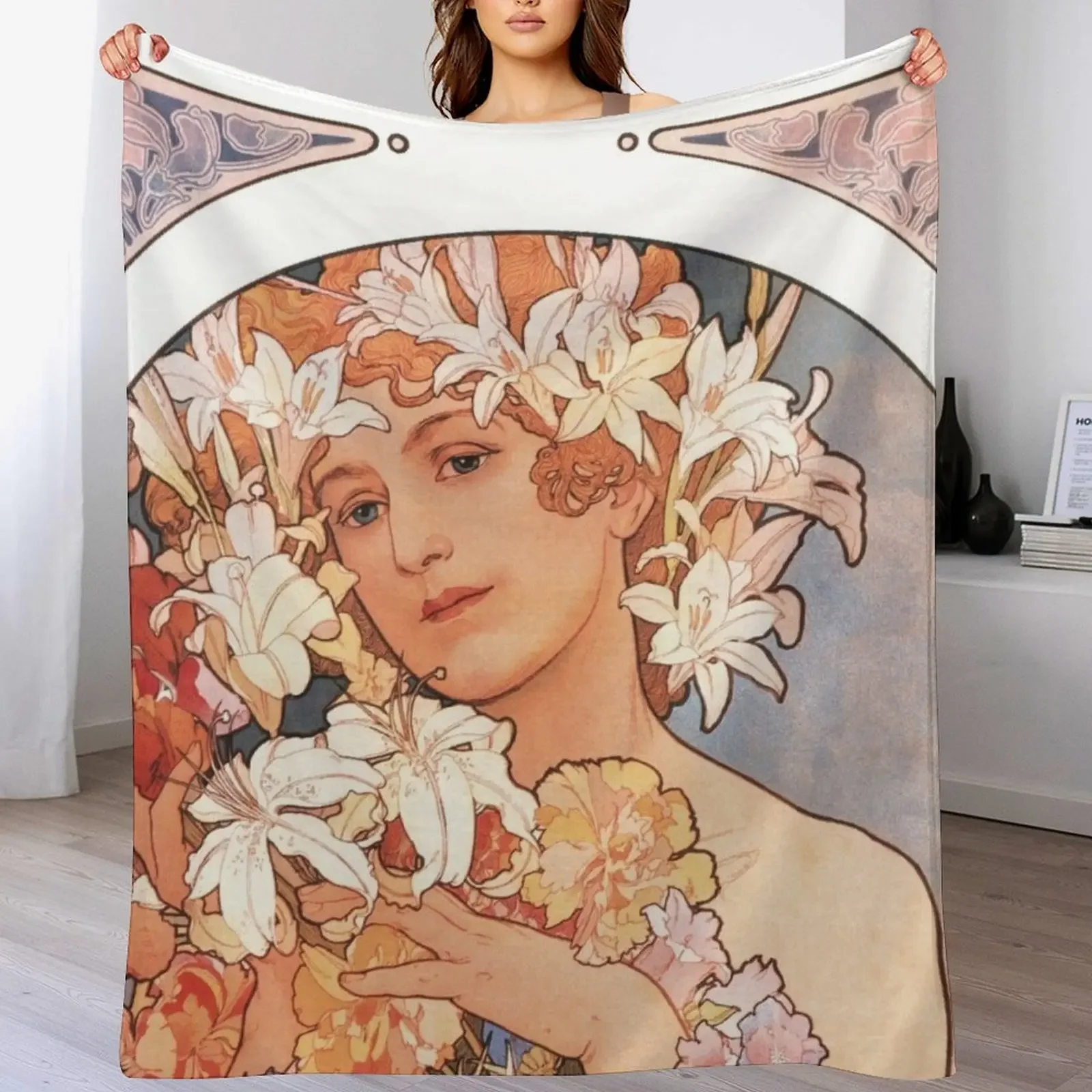 

La Fleur - The Flower - Alphonse Mucha 1897 Throw Blanket Warm Napping Blanket for Office Couch Bed