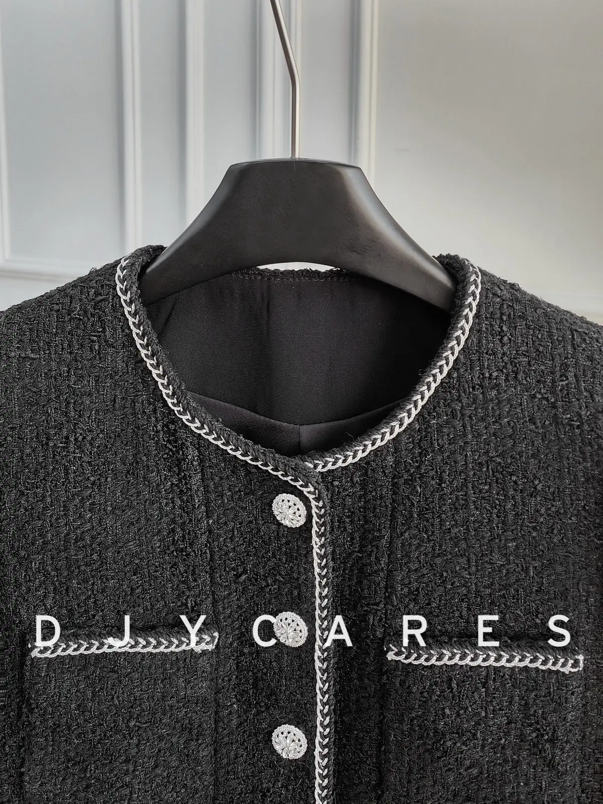 New Simple heavy industry black coarse woolen coat round neck long sleeved top Can customize size