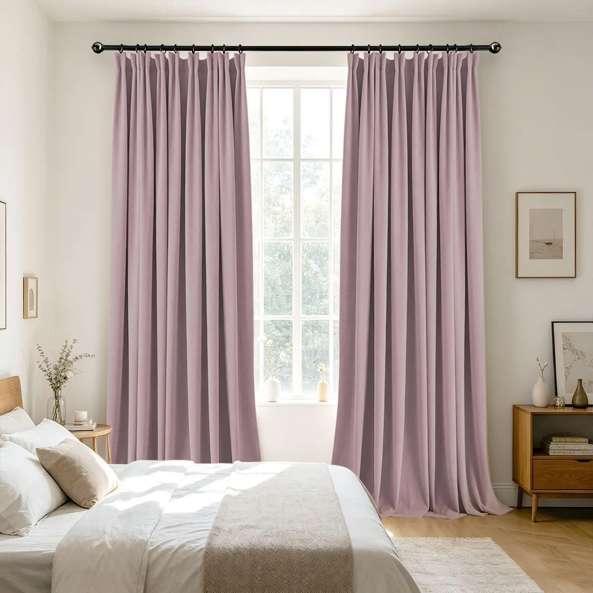 Lavender Purple Velvet Blackout Curtains 2‑Pack, Pinch Pleat Hook Top Drapes for Bedroom Living Room Home Decor