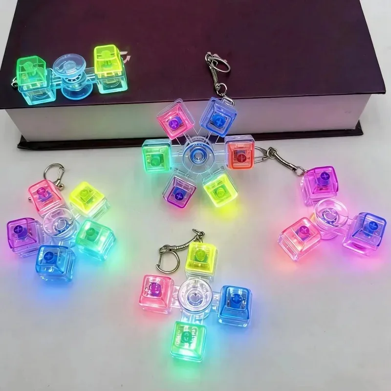 Rotatable Keyboard Fidget Fidget Spinner Keychain Mechanical Axis LED Light Crystal Clicker Stress Relief Sensory Therapy Finger