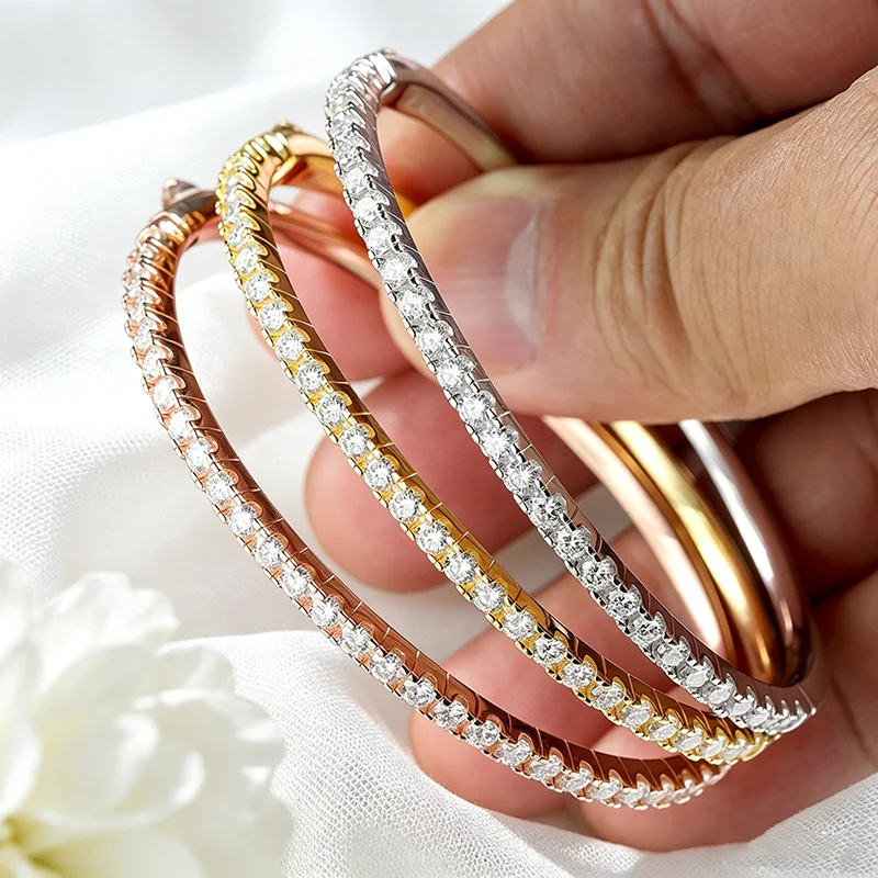 Smyoue 2.5mm All Moissanite Bangles for Women Luxury Sparkling Bracelets Wedding Birthday Gift 925 Sterling Silver Plated 18K