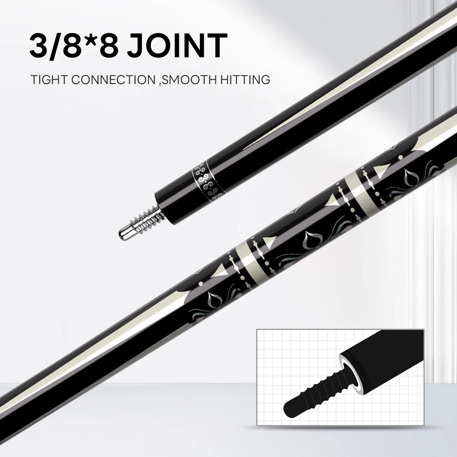 DAVID LOMAN koolstofvezel zwembadkeu148cm, 3/8 * 8-pins verbinding en 11,5 mm penpunt, zwarte bakeliet ferrule