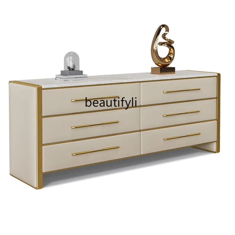 

Italian light luxury rock slab dining side, chest bedroom, storage, six-draw modern minimalist living room entrance cabinet