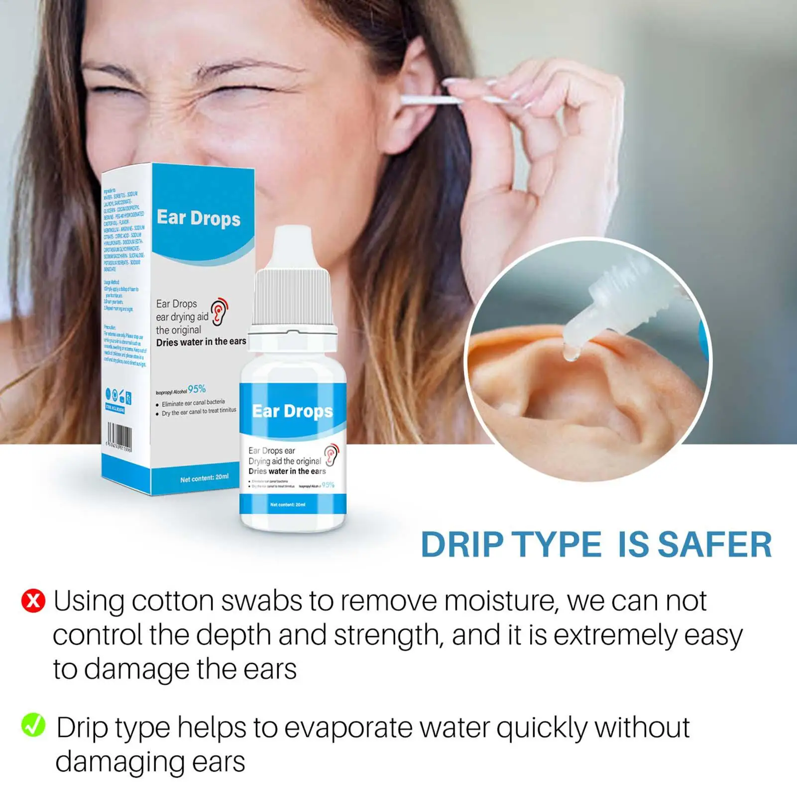Ear Drops For Swimmers 20ML Fast Natural Ear Organic Ear Drops For Kids Ear Infect Adult Ear A che Drops Earache Drops Cleaning