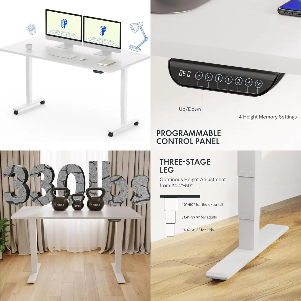 Electric Height Adjustable Desk 55x28 Inch Dual Motor 3-Stage Standing Desk 150KG Load Capacity Stand Up Desk Option