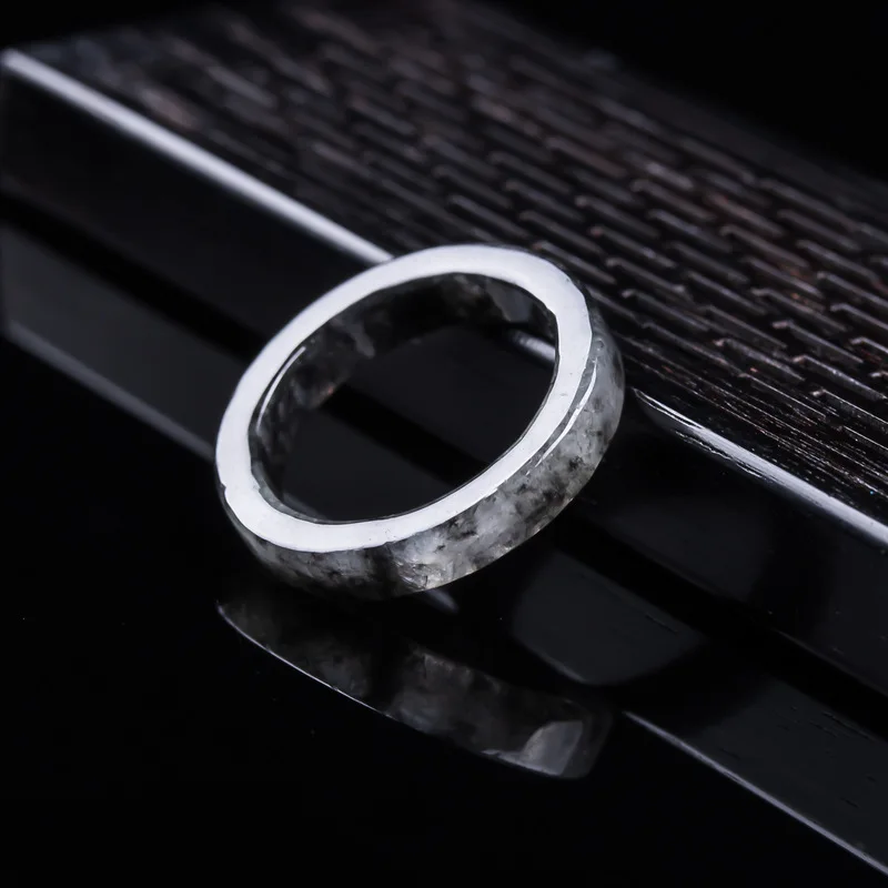 Natural A-grade Burmese , black jadeite ice-type ring, men's and women's jewelry, versatile gift-giving jade item