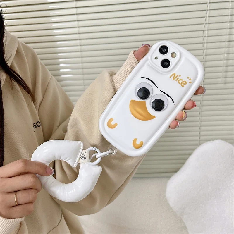 قلادة هاتف معلقة مستديرة لهاتف iPhone ، اليابان ، كوري ، لطيف ، قطن ، حزام ناعم ، ضد الضياع ، سلسلة مفاتيح عالمية ، 14 ، 13 ، 12