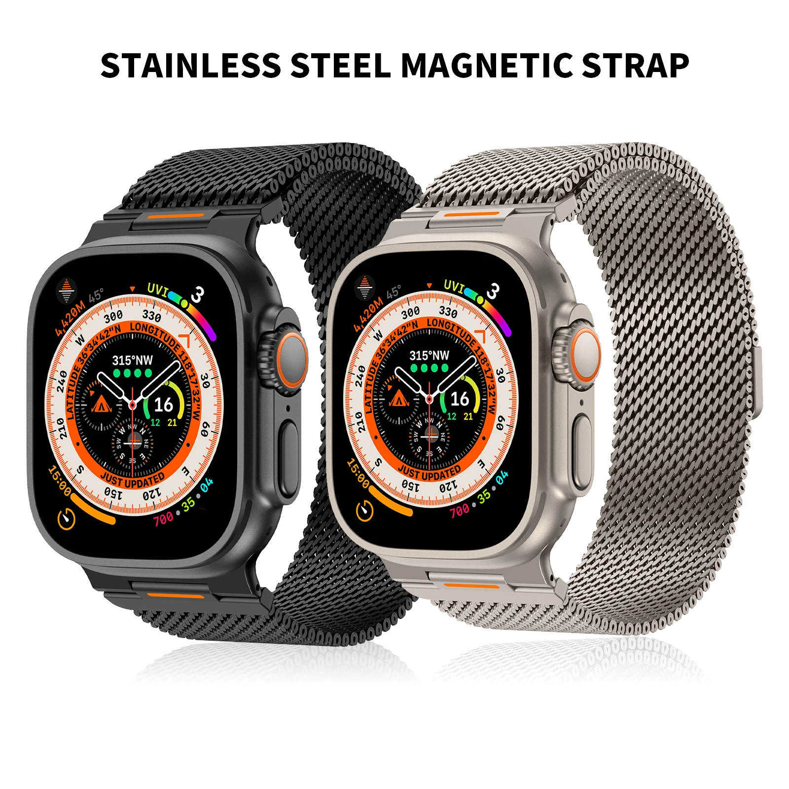 

Сетчатый ремешок из нержавеющей стали для Apple Watch серии 10/9/8/Ultra 2/SE 2025, регулируемый для магнитного ремешка для умных часов 44-49 мм