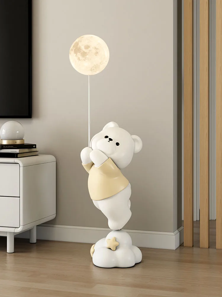 Home Decor 100cm Cute Lantern Bear Statue Decorations Nordic Living Room TV Cabinet Sofa Lamp Floor Decorative Sculpture Gift