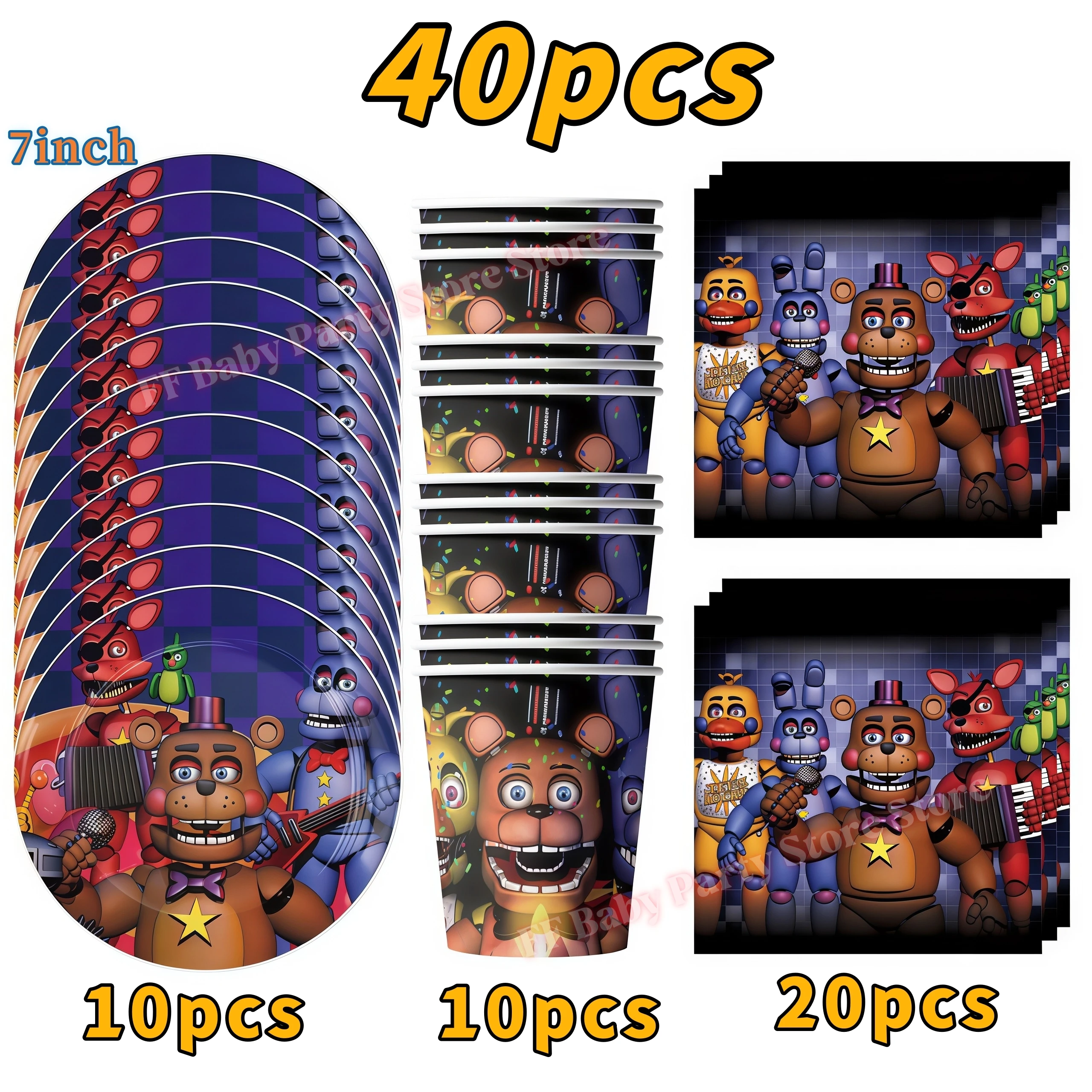 Five Nights Bear Geburtstagsparty-Dekorationen: Teller, Becher, Hintergrund, Freddy-Ballon für Kinderpartys, FNAFs Event-Zubehör und Geschenke – Detail 16