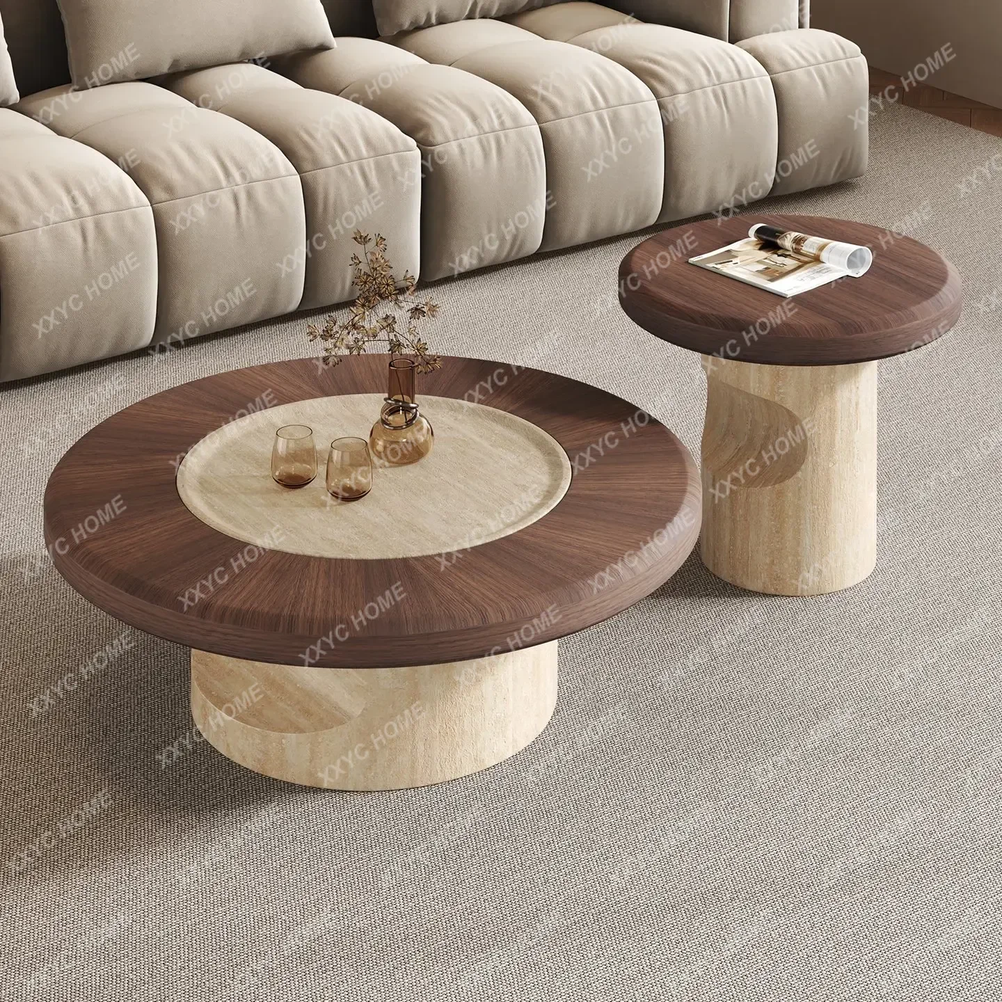 Medieval travertine texture advanced coffee table combination  FT