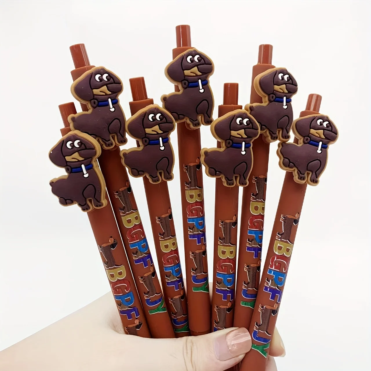 6pcs/10pcs Brown Sausage Dog Student Neutral Pen Animal Puppy Press Ballpoint Pen Portable Signature Pen