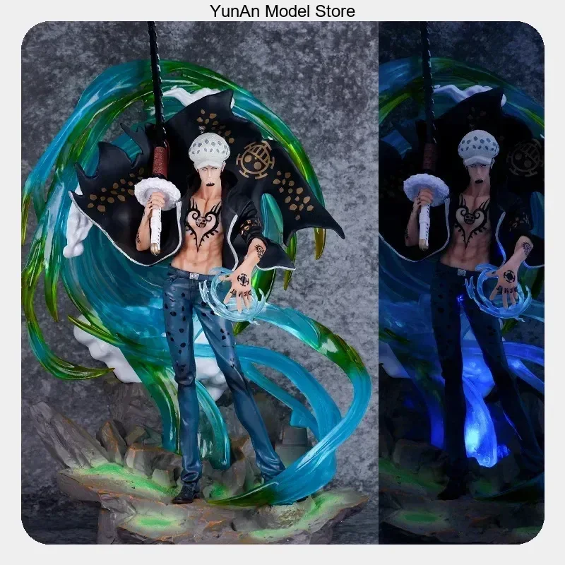 Figurine d'anime, modèle de statue, décoration de bureau, cadeau, 43 cm, One Piece Trafalgar Law Oka Shichibukai Dream Ver, scène lumineuse