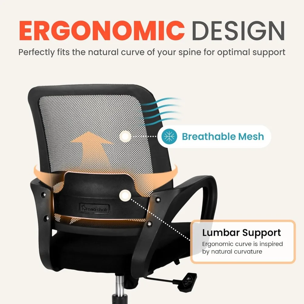 Office Desk Ergonomic Mesh Computer Chair with Lumbar Support Adjustable Height Swivel Rolling Wheels Comfy Mid Back Task Chair