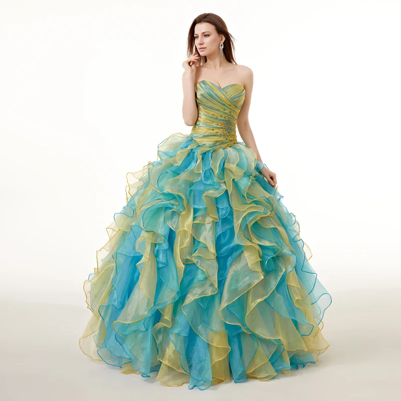 

Красочные Бальные платья Quinceanera, милое мексиканское платье из органзы с оборками и бисером, 16 платьев, 15 лет