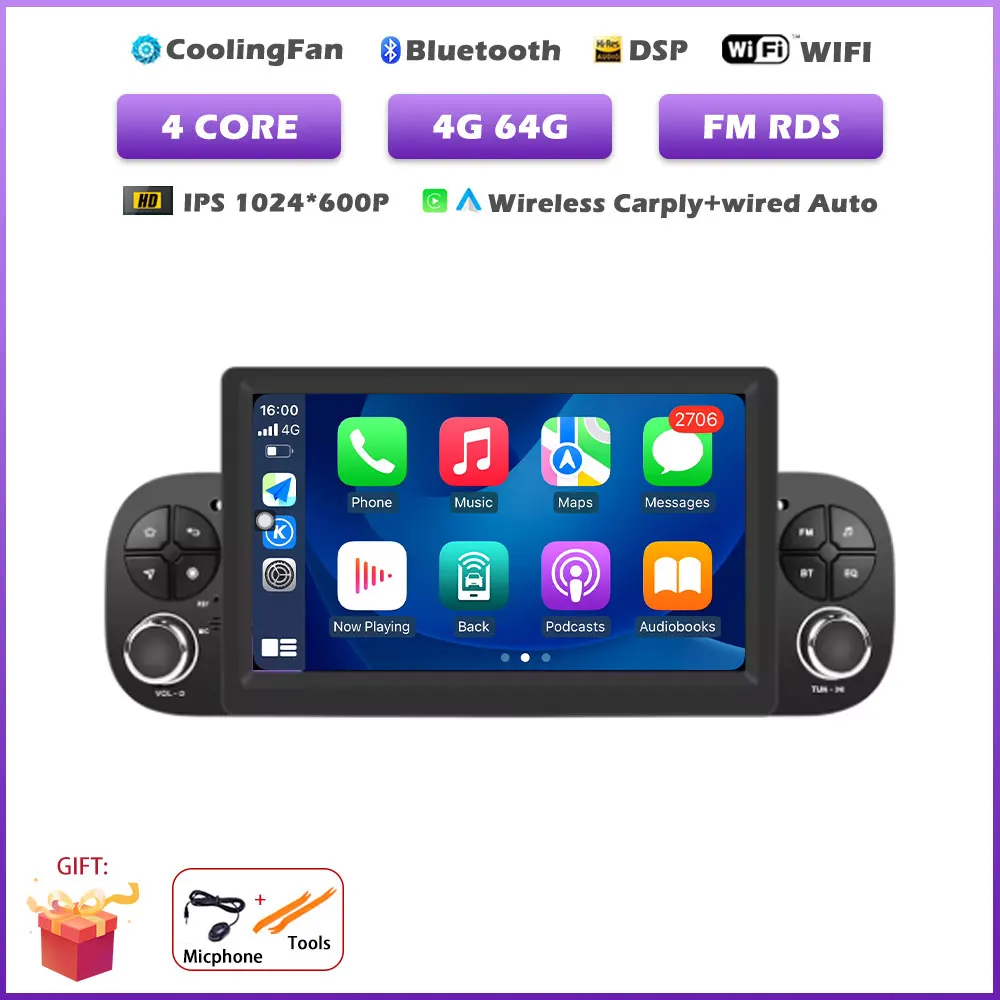 Android 16 Auto Voor Fiat Panda 2013-2020 Draadloze Carplay Autoradio Gps-navigatie Multimedia Video Player Audio Head Unit gereedschap