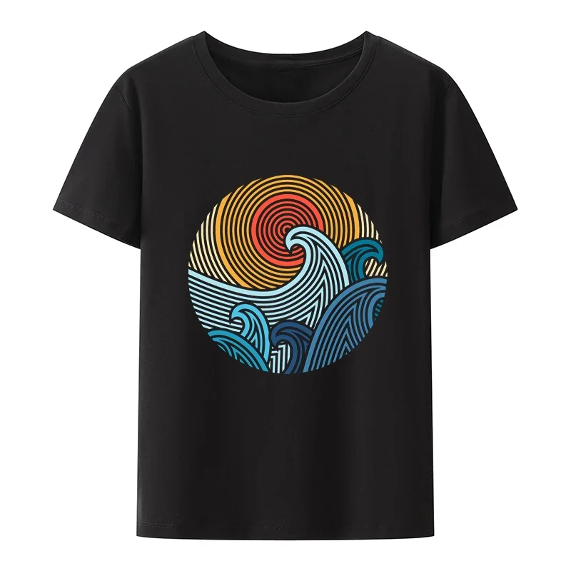 Sunset and Waves Patterns Printd Anime T-shirts Funny Top Tee Trend Support Dropshipping Leisure Japanese Aesthetic Y2k Clothes