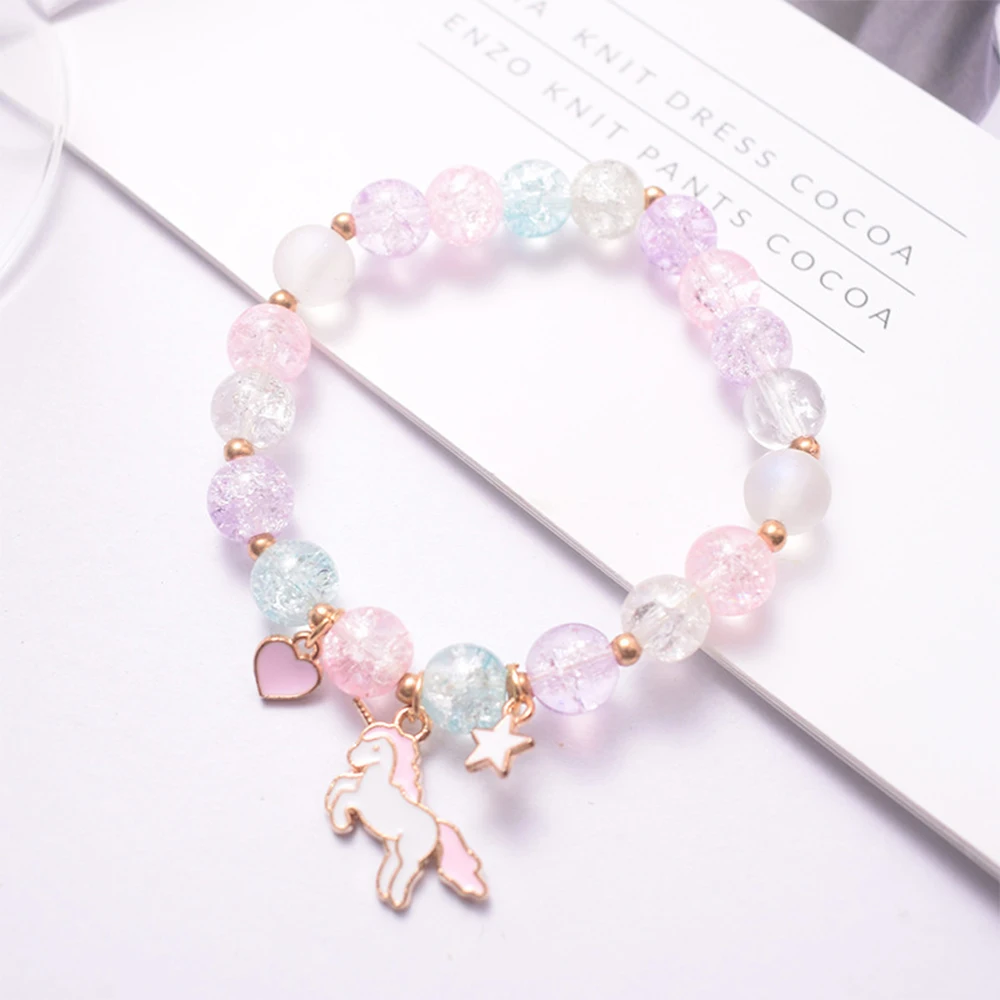 1 Piece Set Girls Artistic Sweet Elegant Crystal Bracelets Niche Unicorn Pattern Bracelets Personaliz Versatile Pink Accessorie