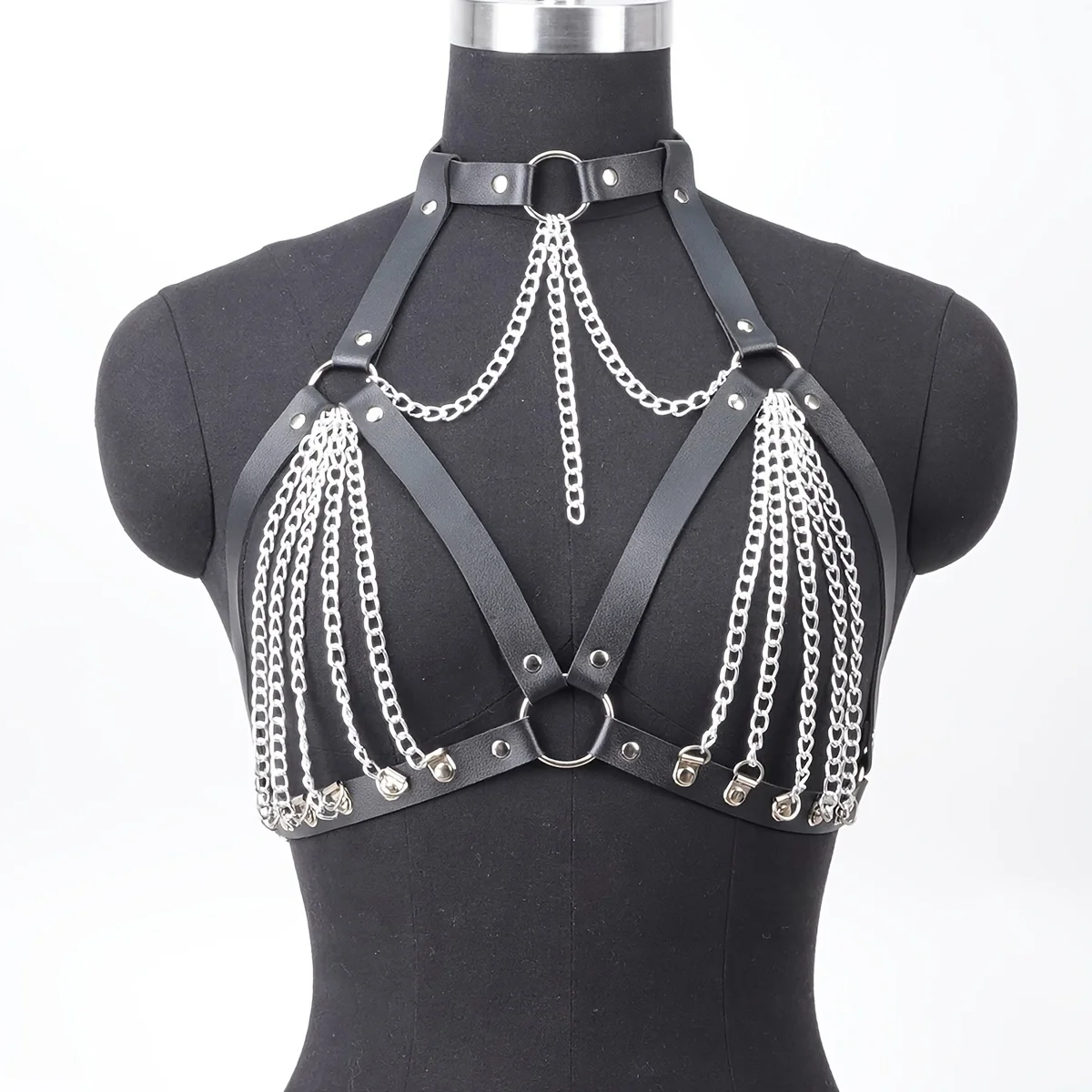 Women's Sexy PU Leather Belt Chain Tassel Sling Sexy Lingerie Beach Party Dress Wear Chest Chain