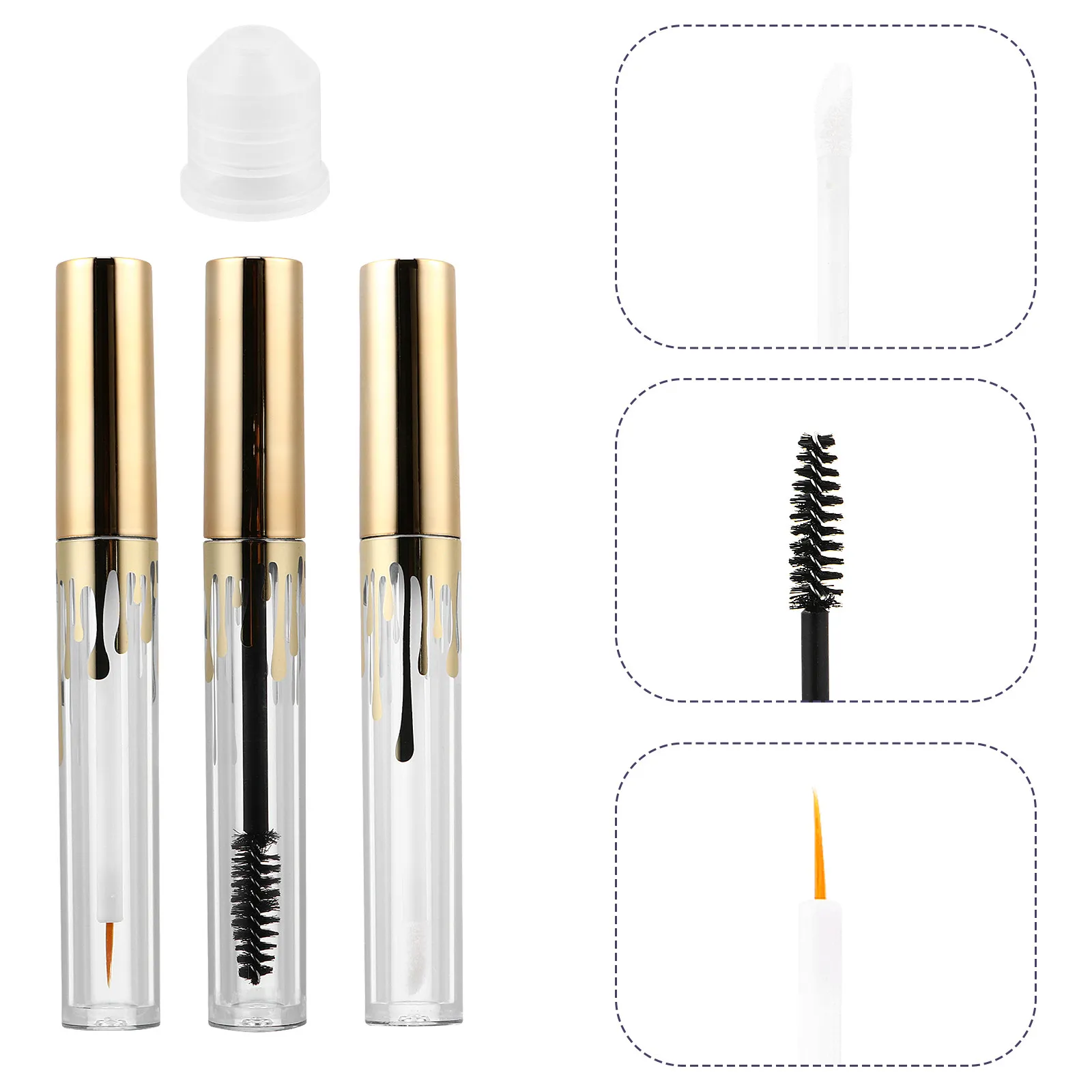 3Pcs 4Ml Clear Tube with Applicator Refillable Plastic Bottle for DIY Mascara Lip Gloss Eyeliner Sample Container