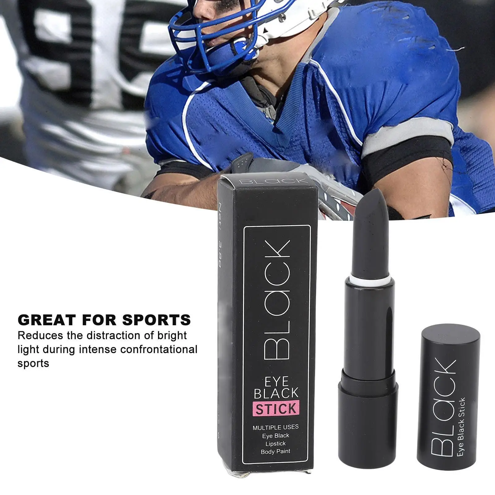 عصا طلاء الوجه والجسم بوزن 0.1 أونصة، مكياج أسود مقاوم للماء للرياضة في الهالوين، طلاء عيون محمول مقاوم للعرق #2