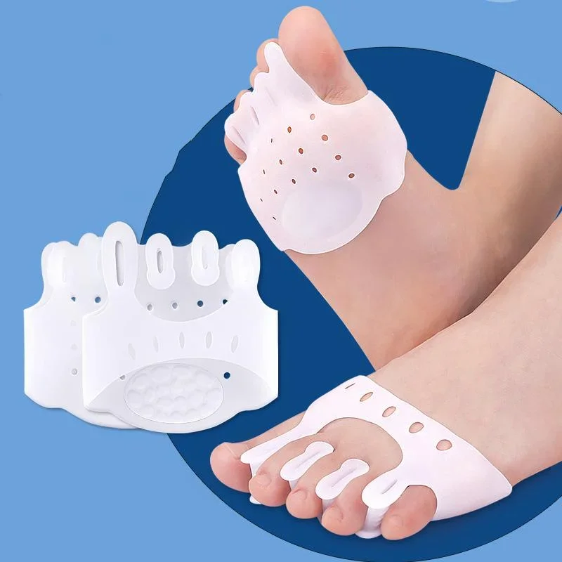 Separadores de dedos de los pies de Gel, Corrector de juanete con almohadilla metatarsiana, cojín para el antepié para el superposición de Hallux Valgus, previene el Protector de callos