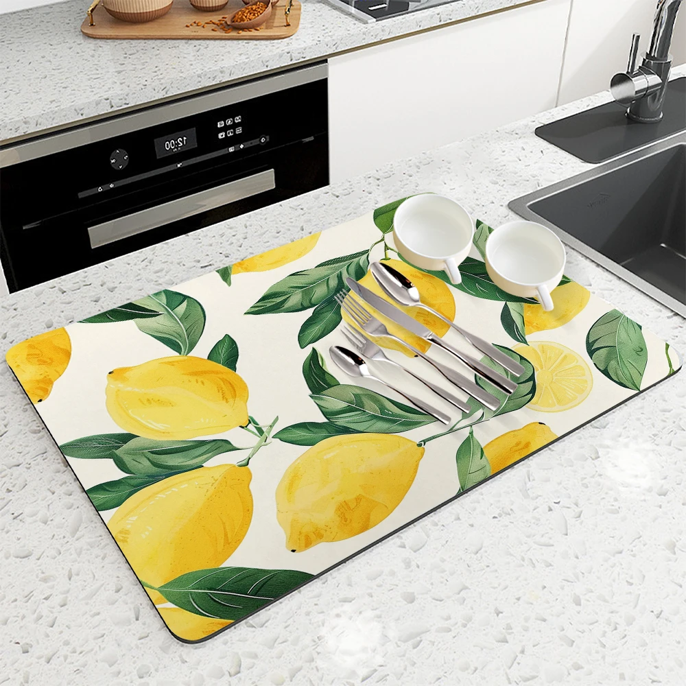 Kitchen Absorbent Drying Mat Leaf Lemon Kitchen Table Decoration & Accessories Color Pattern Tables Mats