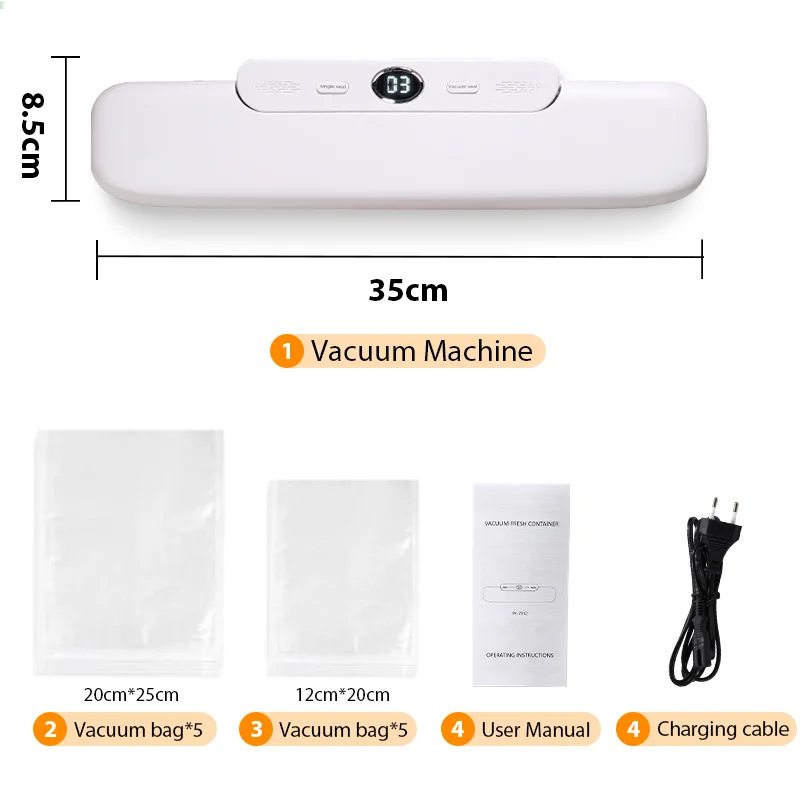 saengQ Vacuümsealer Verpakkingsmachine Voedsel Vacuümsealer Met Gratis 10 stks Vacuümzakken Huishoudelijke Vacuüm Voedsel Afdichting