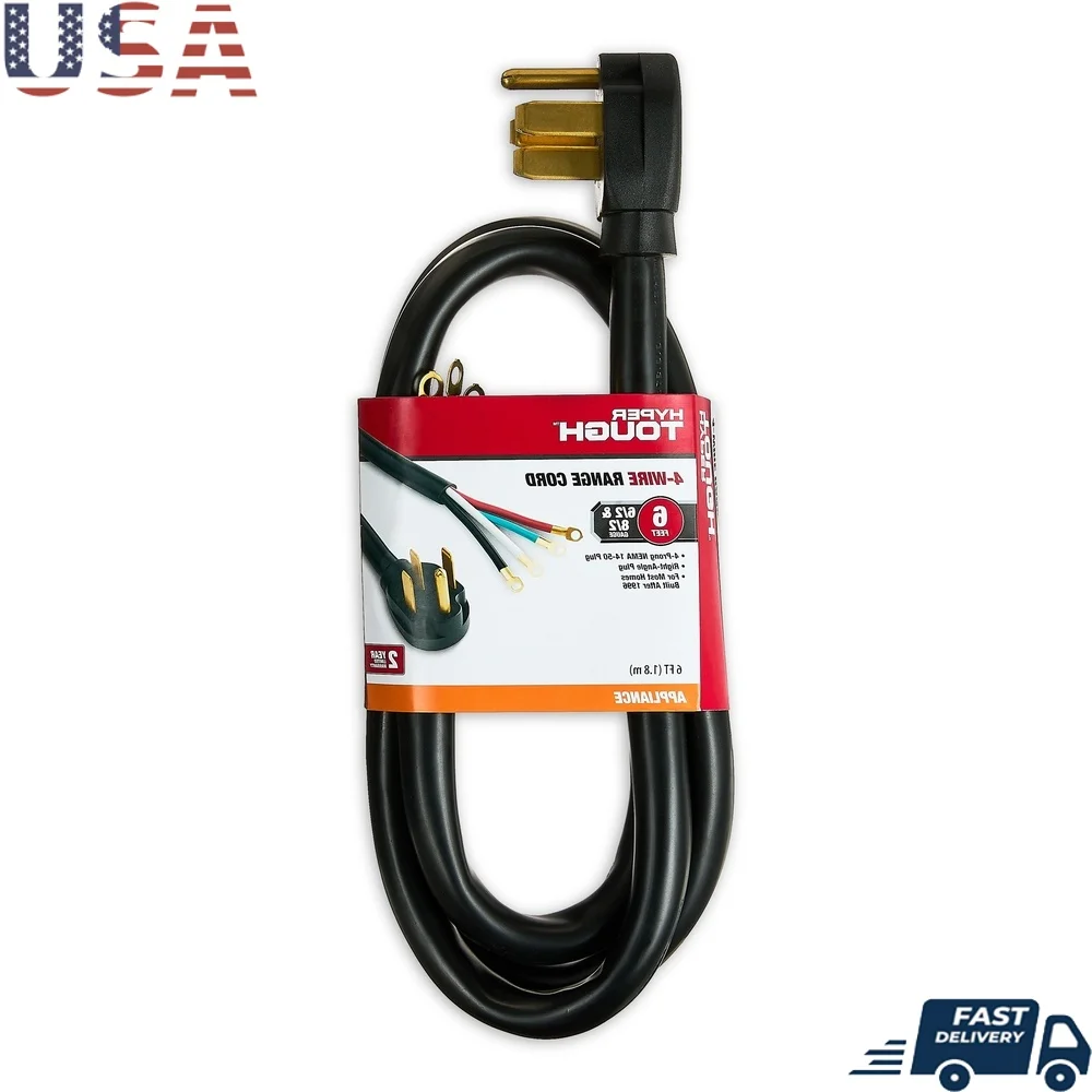 

6ft 4-Wire Range Cord Right-Angle Plug 125V/250V 50A Indoor Use NEMA 14-50 High-Performance Water-Resistant Plug-in