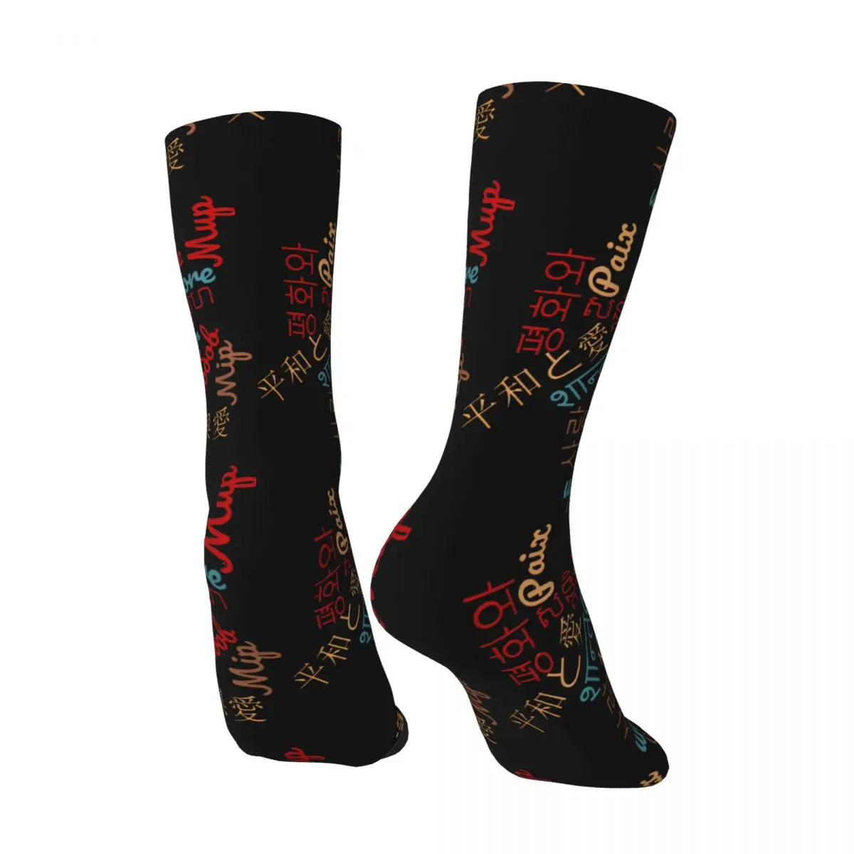 Crazy compression Peace Love Sticker Sock for Men Vintage Peace And Love Quality Pattern Crew Sock Novelty