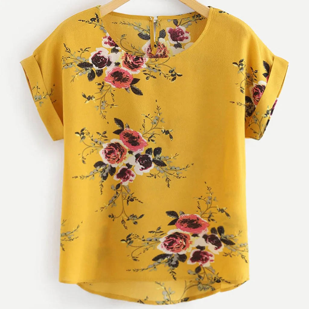 

woman Women Women's Clothing Blouse girl new 2025 new women's round neck flower short sleeved irregular top Blouses lady Shirts