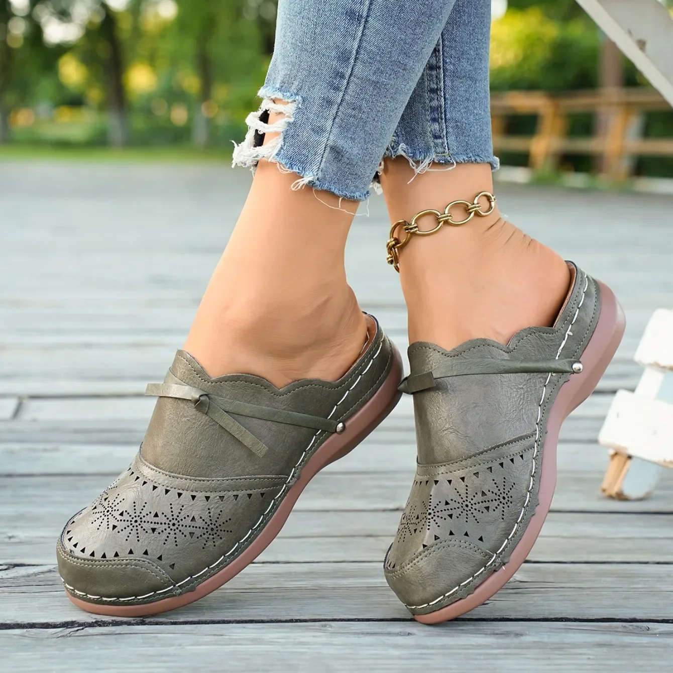 Comfortable Flat Wedge Sandals For Women With Bow Detail Beach_voghion.com