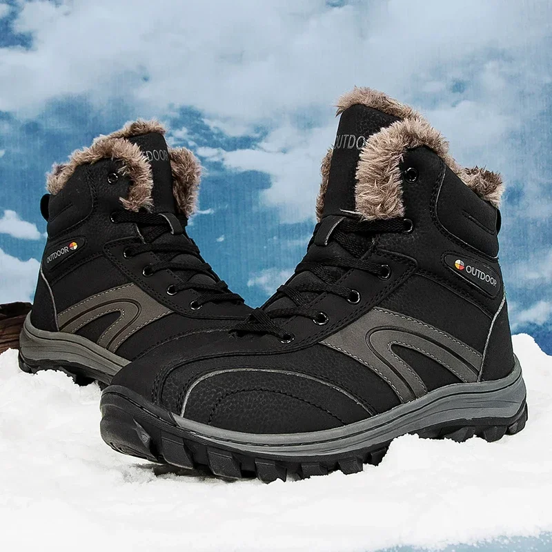 Botas de nieve de felpa gruesa para hombre, zapatos de trabajo antideslizantes, impermeables, cálidos, para exteriores, 40-48 talla grande, invierno, novedad