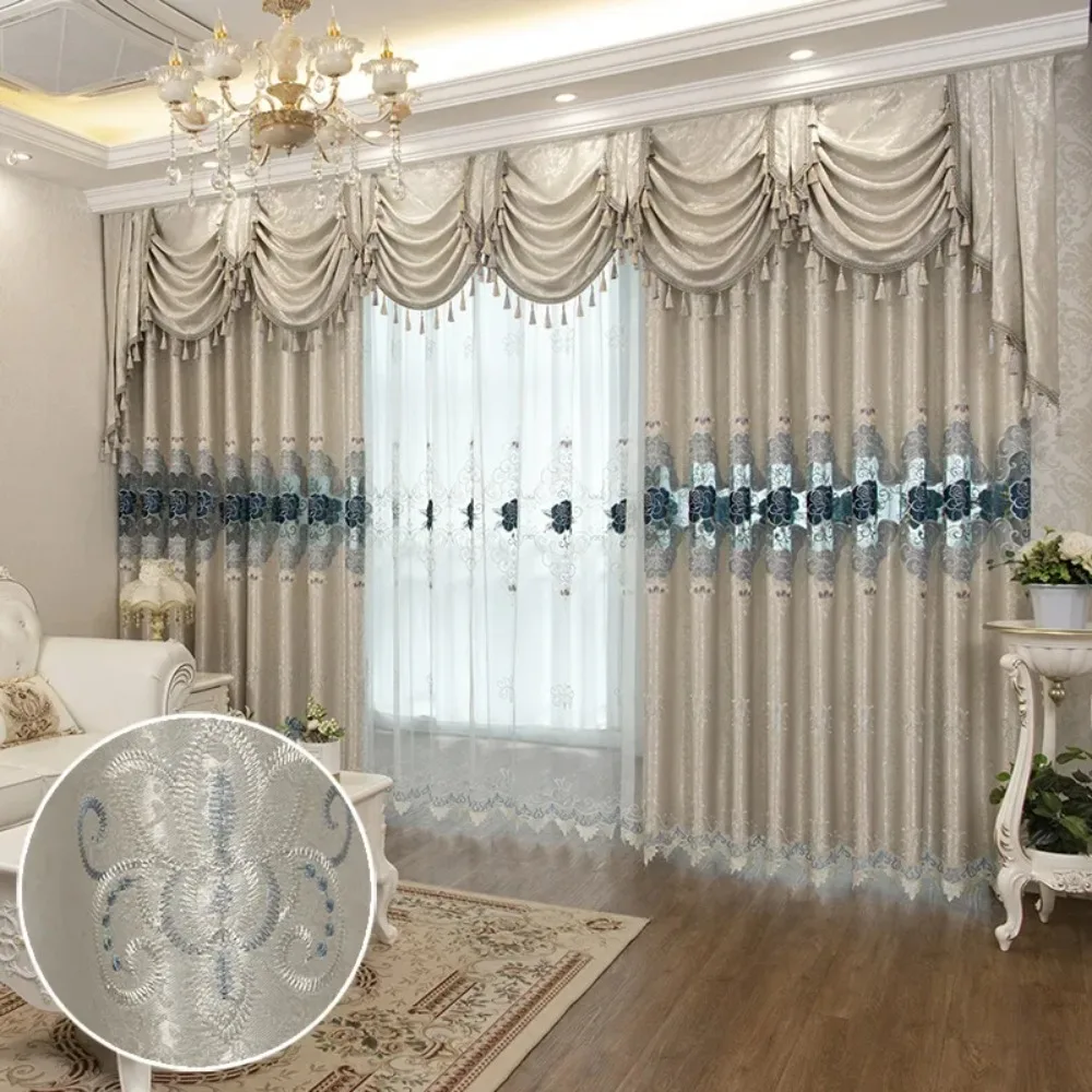Curtains for Living Dining Room Bedroom Hollow Water Soluble Embroidery High-end Luxury Windows Door Kitchen Palace Retro