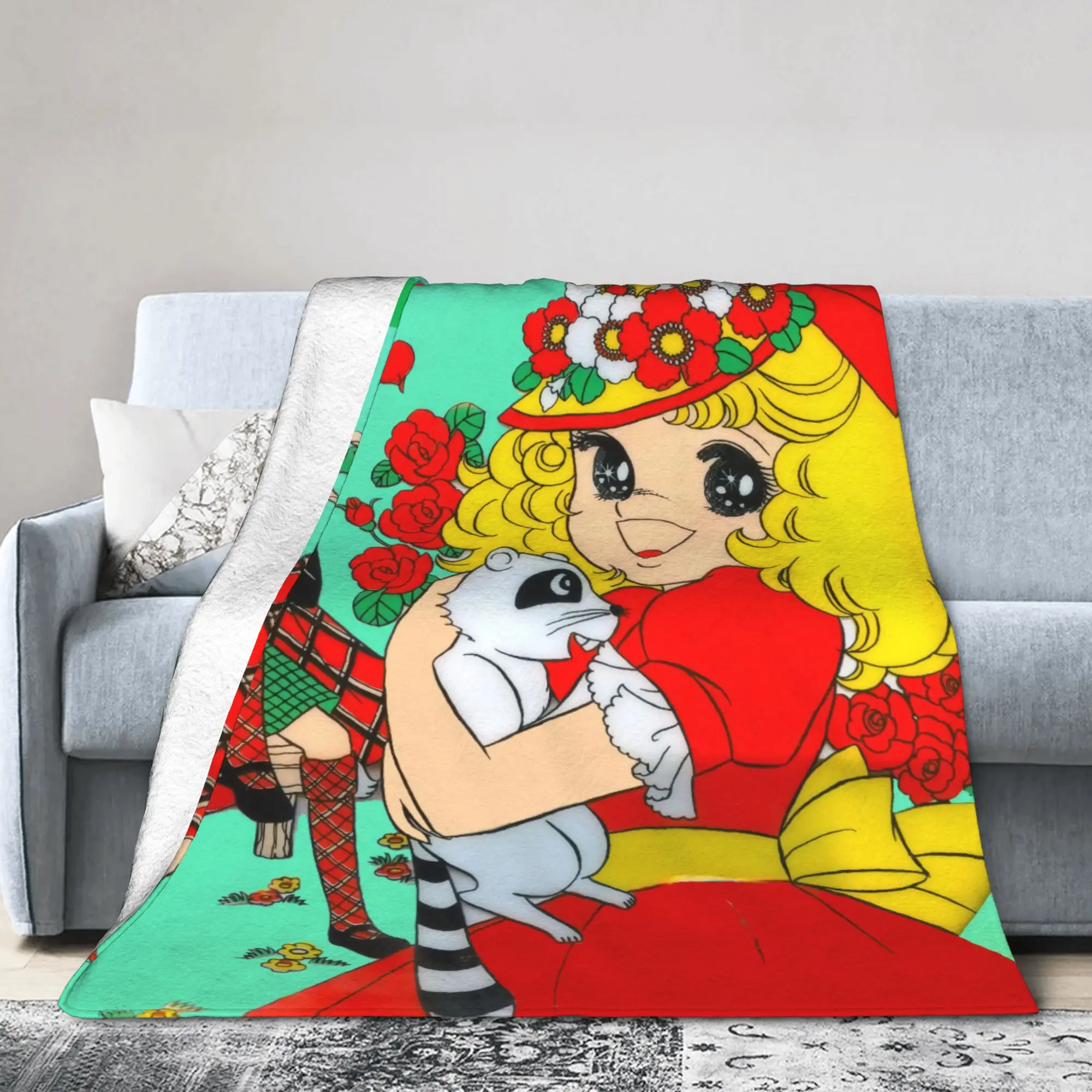 Kawai Candy Candy Blanket Anime Flannel Throw Blankets Summer Air Conditioning Personalised Lightweight Bedsprea,